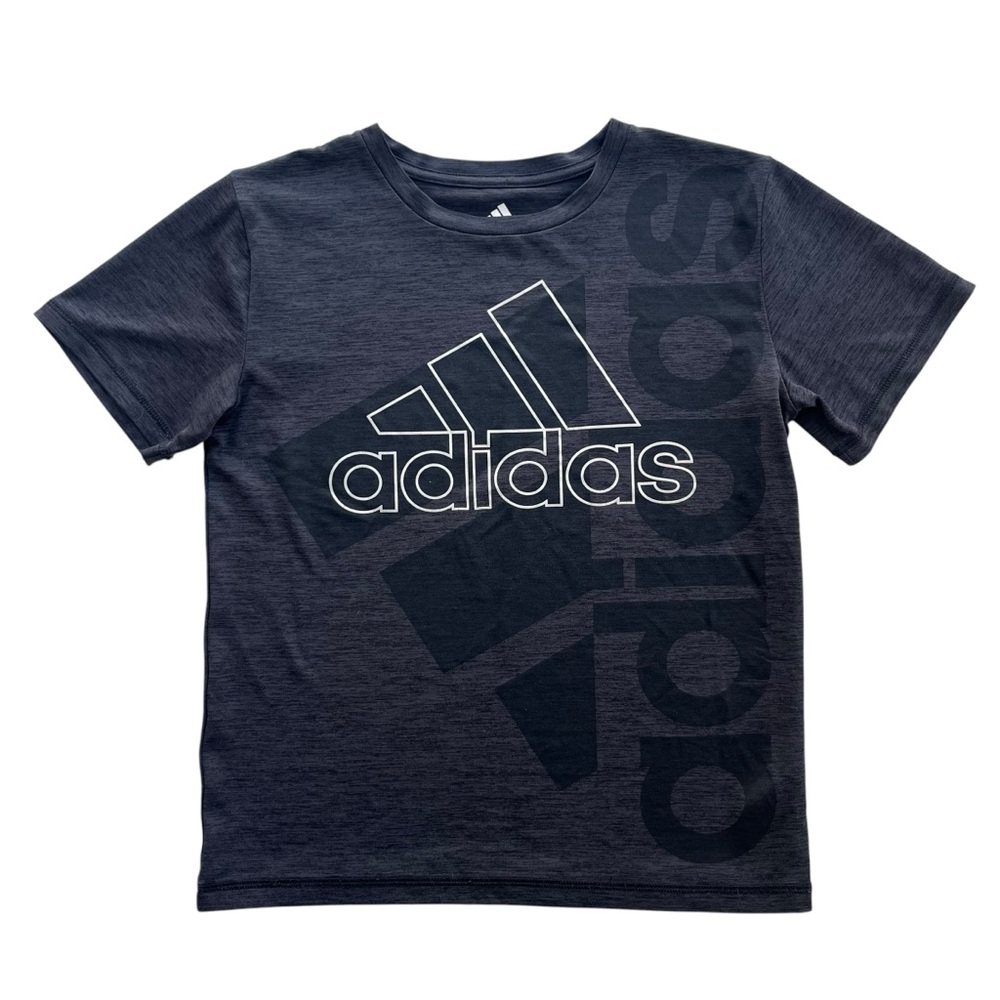 Adidas Boys Sz Small 8 Charcoal Heather Gray Aeroready Graphic Logo Athletic Tee